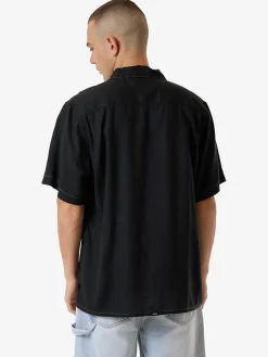 Clearance Thrills Hemp Minimal Contrast Stitch Bowling Shirt - Black