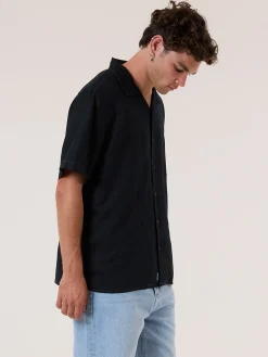 Discount Thrills Hemp Minimal Contrast Stitch Bowling Shirt - Black - Grey Contrast GreyContrast