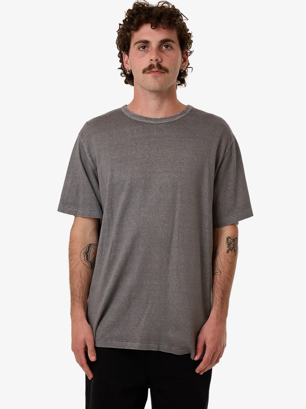 New Thrills Hemp Embro Contrast Stitch Merch Fit Tee - Grey Ash GreyAsh