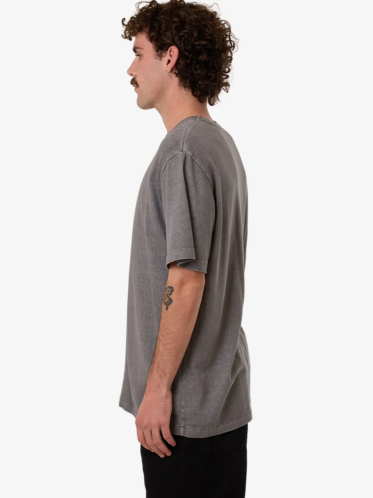 New Thrills Hemp Embro Contrast Stitch Merch Fit Tee - Grey Ash GreyAsh