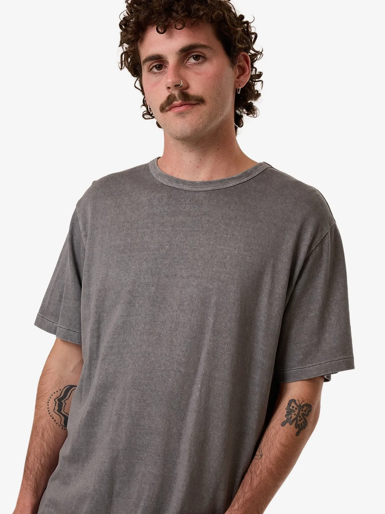 New Thrills Hemp Embro Contrast Stitch Merch Fit Tee - Grey Ash GreyAsh