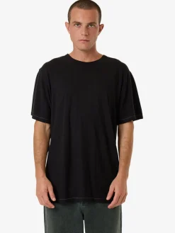 Hot Thrills Hemp Embro Lightweight Contrast Stitch Merch Fit Tee - Black