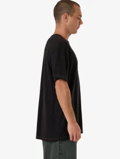 Hot Thrills Hemp Embro Lightweight Contrast Stitch Merch Fit Tee - Black