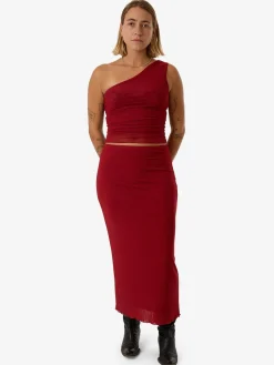 Hot Thrills Levitation Mesh Skirt - Red Dahlia RedDahlia