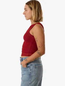 Sale Thrills Levitation One Shoulder Mesh Top - Red Dahlia RedDahlia