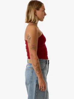 Sale Thrills Levitation One Shoulder Mesh Top - Red Dahlia RedDahlia