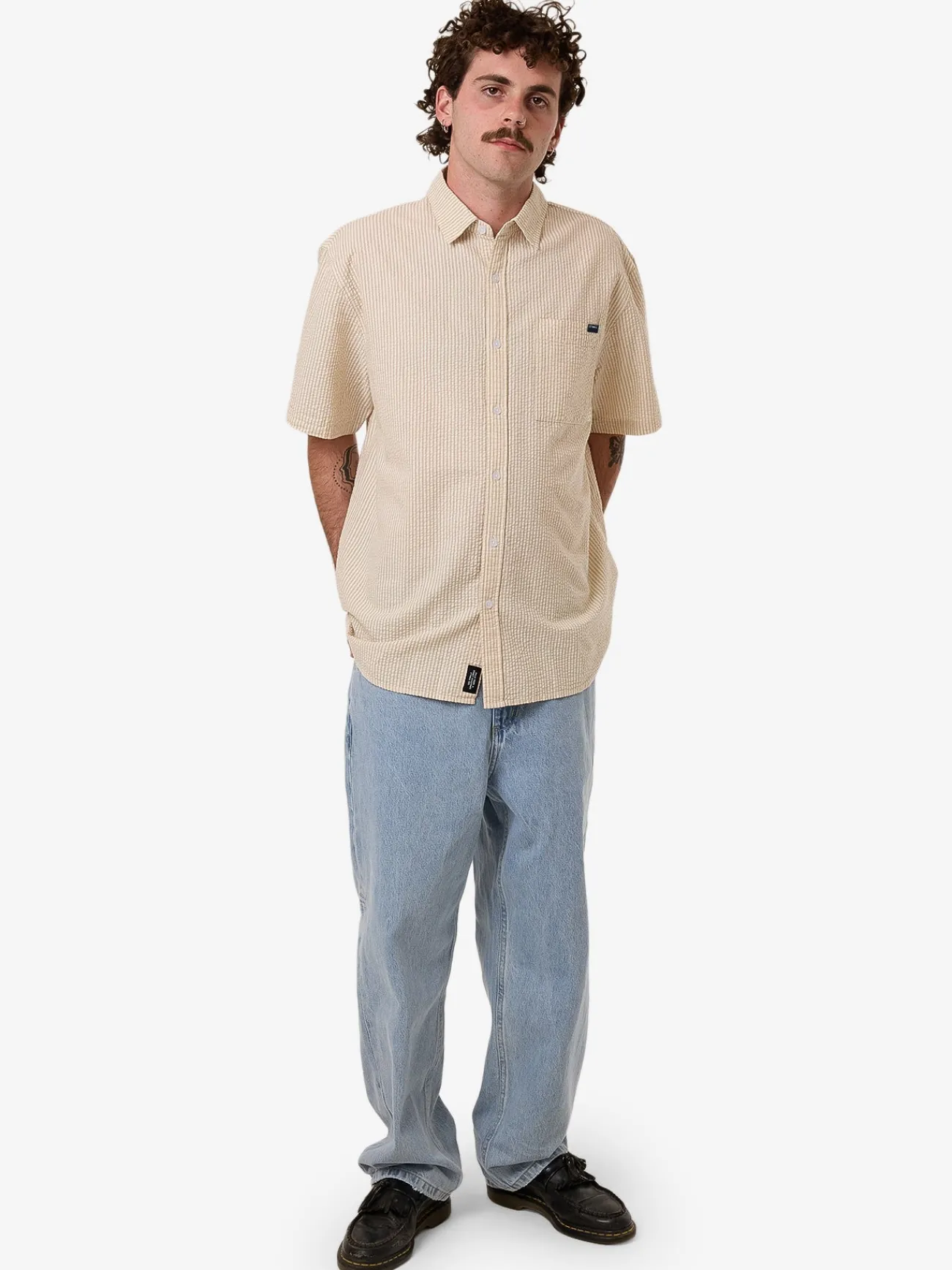 New Thrills Locked In Stripe Short Sleeve Shirt - Heritage White HeritageWhite