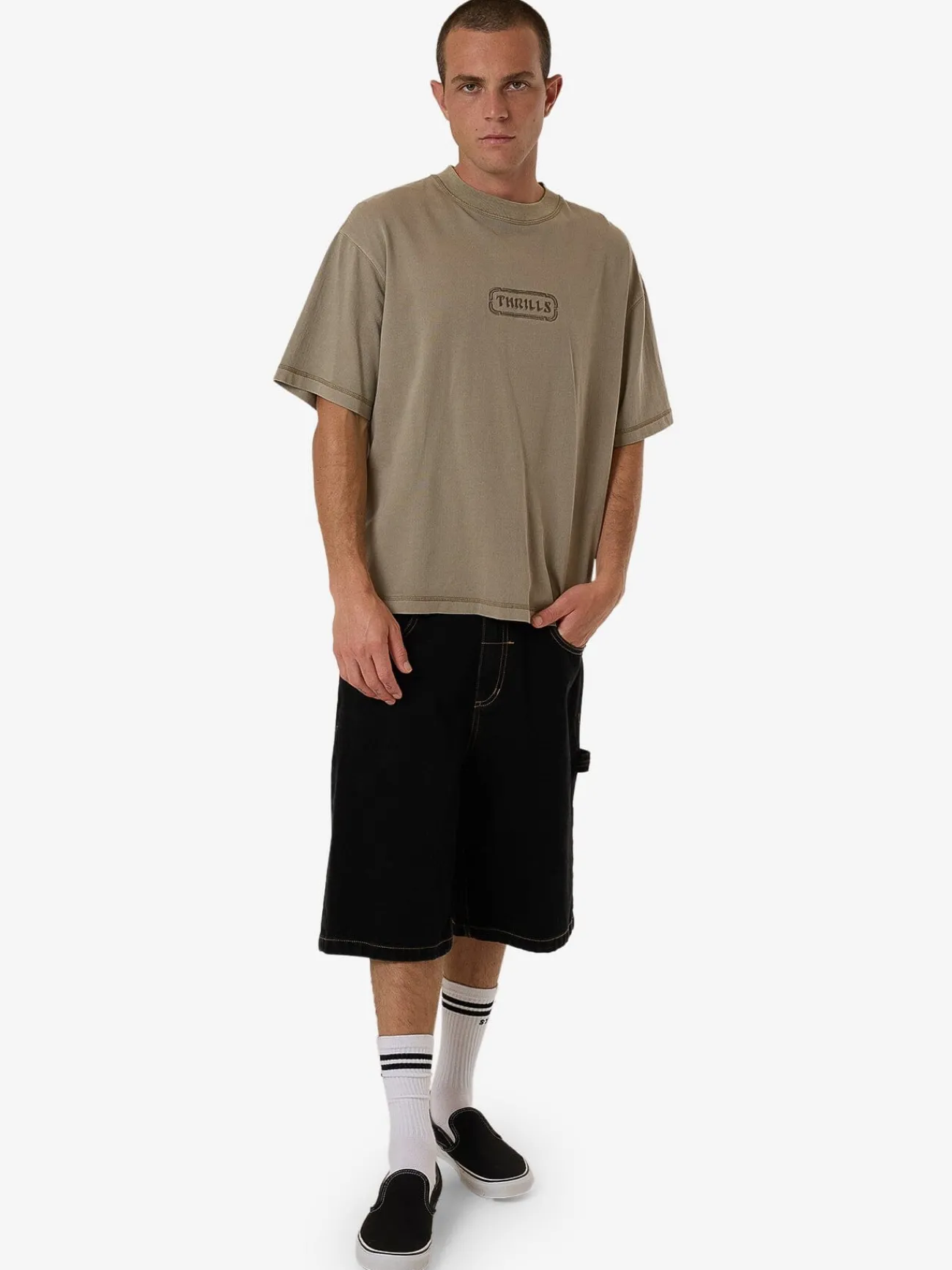 Hot Thrills Lost In Paradise Embro Box Fit Oversize Short Tee - Aluminium