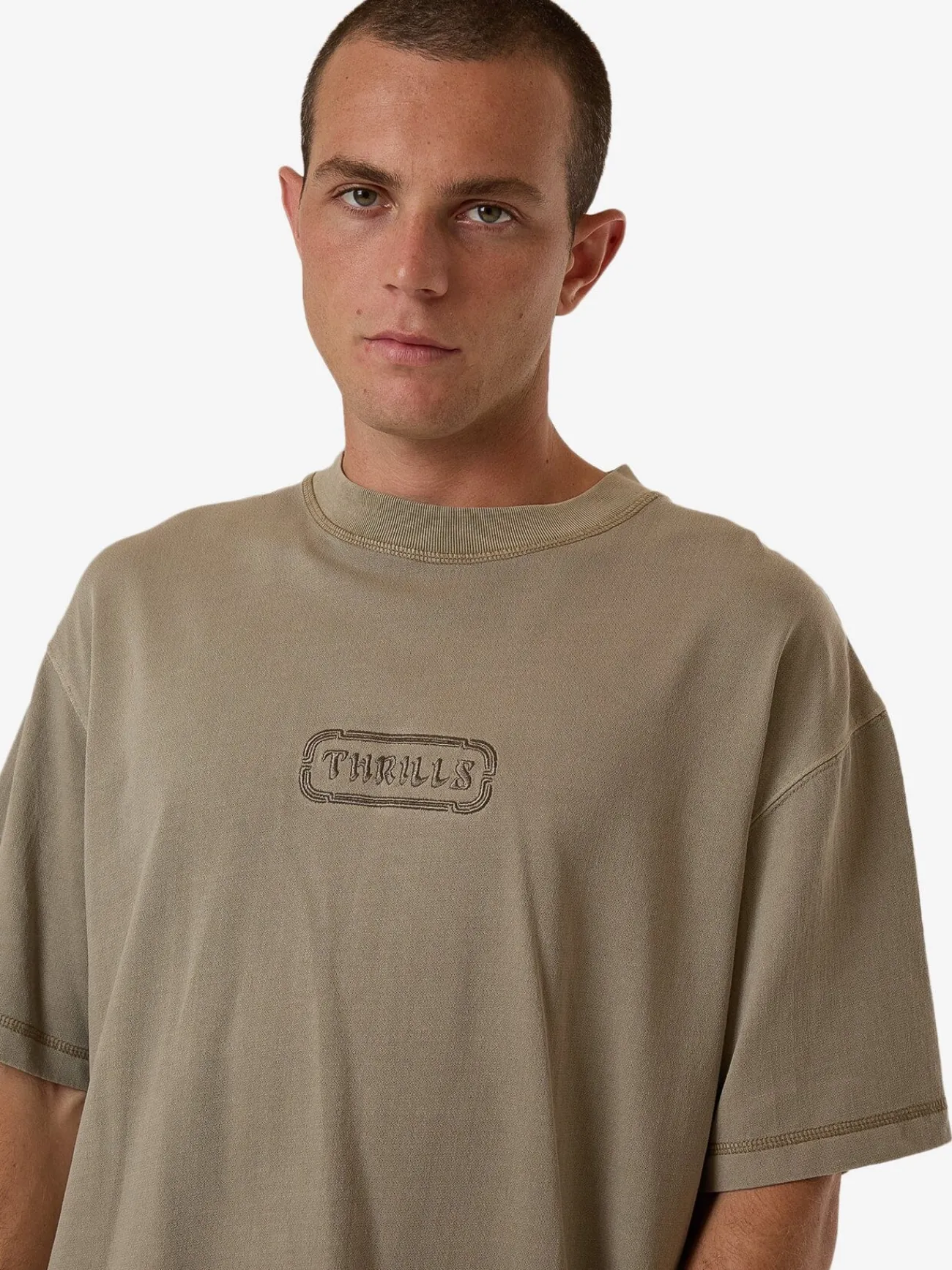 Hot Thrills Lost In Paradise Embro Box Fit Oversize Short Tee - Aluminium