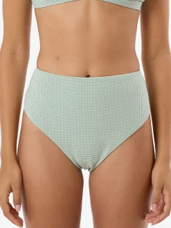 Online Thrills Lou Gingham High Waist Bikini Bottom - Elm Green ElmGreen
