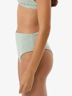 Online Thrills Lou Gingham High Waist Bikini Bottom - Elm Green ElmGreen