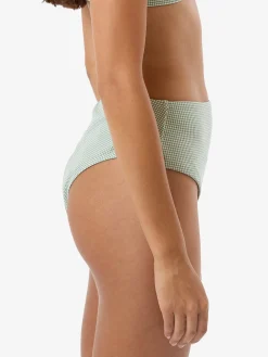 Online Thrills Lou Gingham High Waist Bikini Bottom - Elm Green ElmGreen