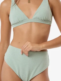 Online Thrills Lou Gingham High Waist Bikini Bottom - Elm Green ElmGreen