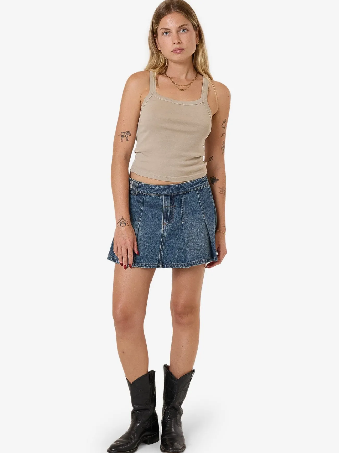 Discount Thrills Lucie Pleated Skirt - Vintage Indigo Fade VintageIndigoFade