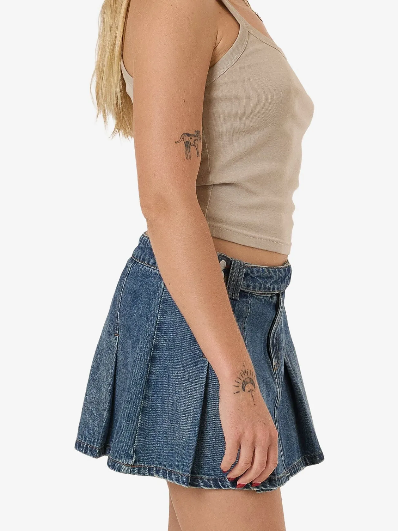 Discount Thrills Lucie Pleated Skirt - Vintage Indigo Fade VintageIndigoFade
