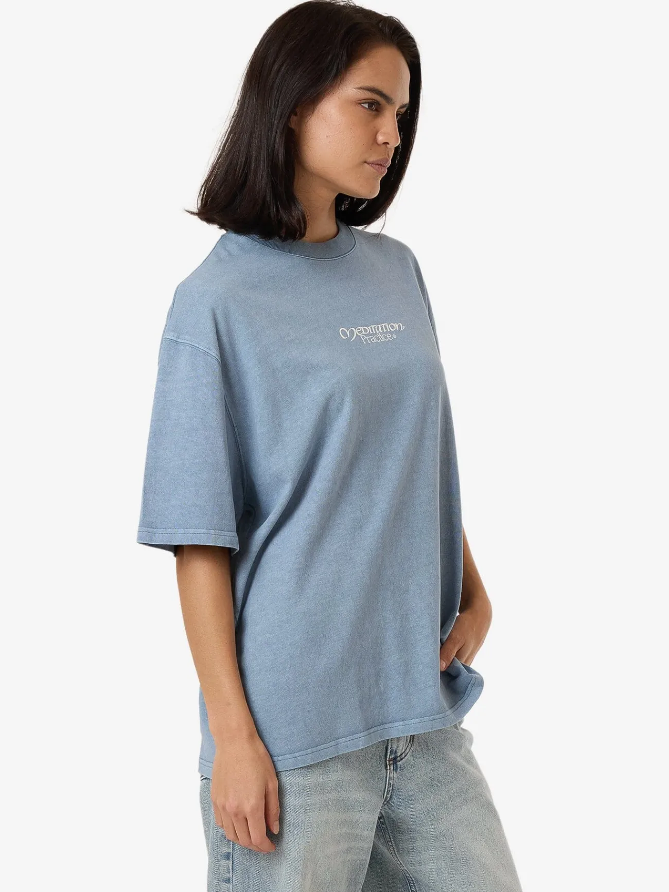 Discount Thrills Meditation Practice Oversized Tee - Dusty Blue DustyBlue