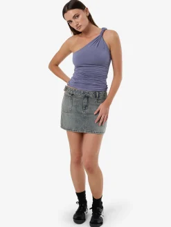 New Thrills Mimi One Sholder Top - Slate