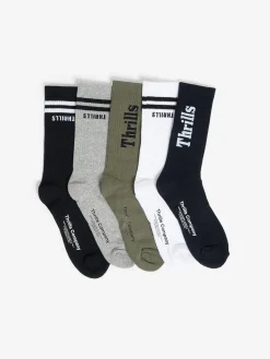 Fashion Thrills Minimal 5 Pack Sock - Black / White / Army Green / Total Eclipse / Grey Marle