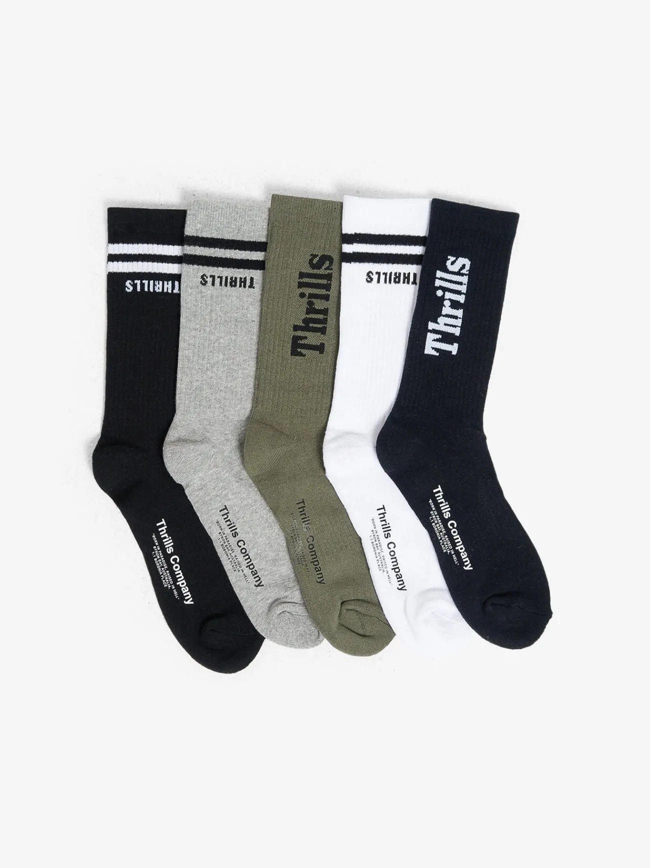 Fashion Thrills Minimal 5 Pack Sock - Black / White / Army Green / Total Eclipse / Grey Marle
