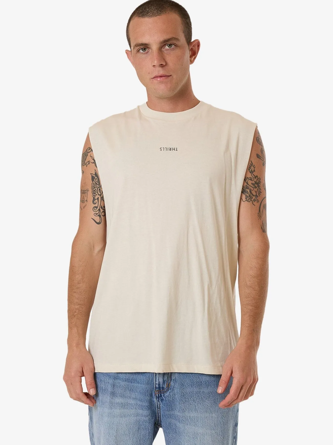 Online Thrills Minimal Merch Fit Muscle Tee - Heritage White HeritageWhite