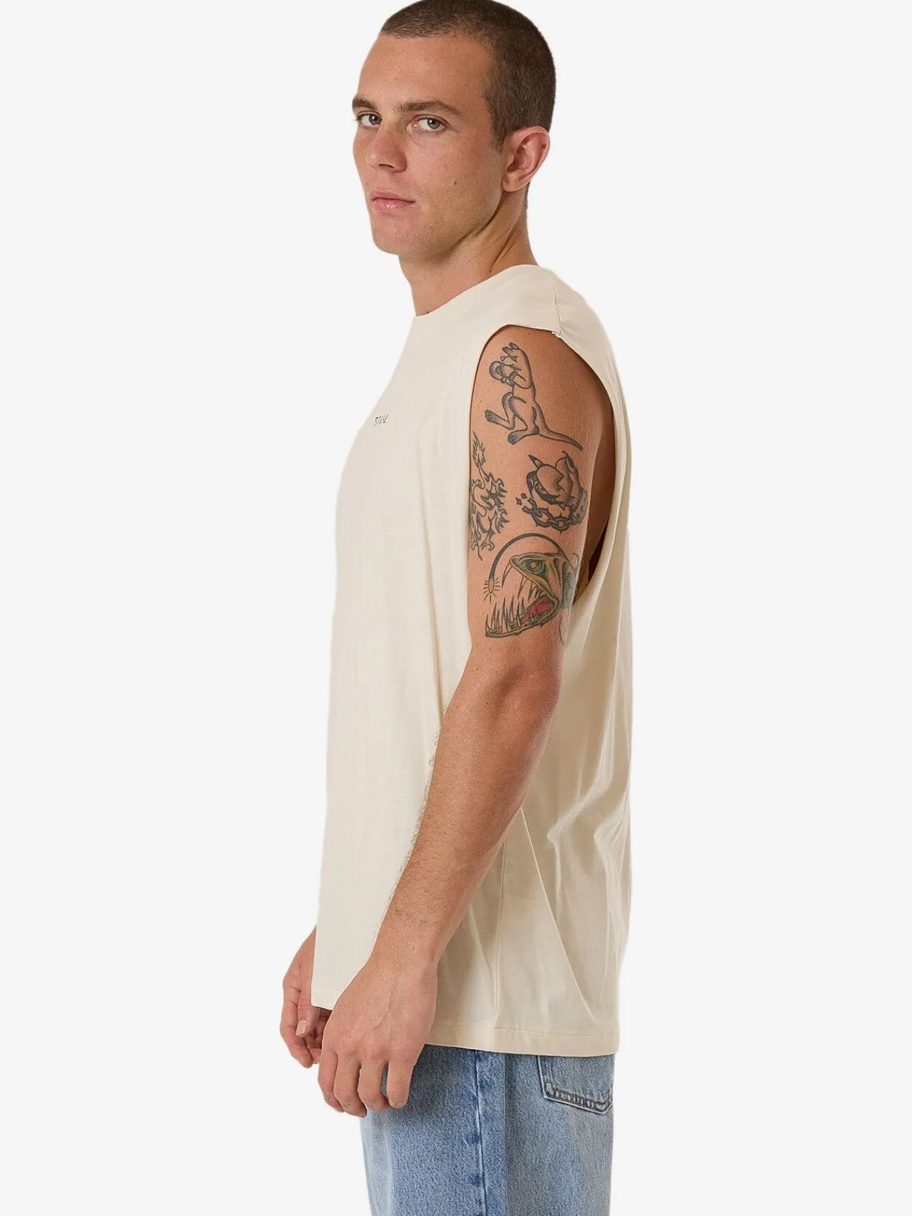 Online Thrills Minimal Merch Fit Muscle Tee - Heritage White HeritageWhite