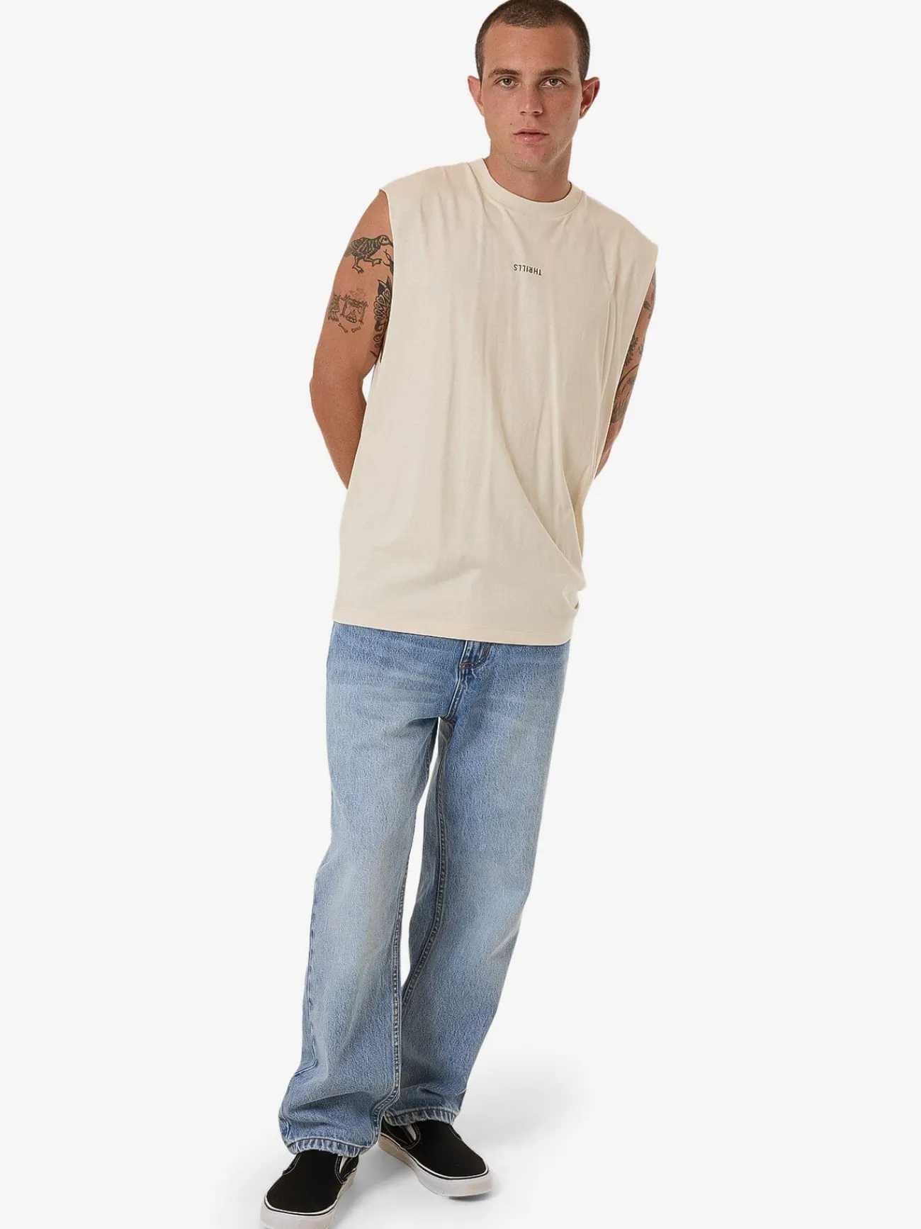 Online Thrills Minimal Merch Fit Muscle Tee - Heritage White HeritageWhite