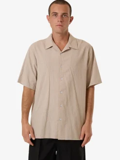 Hot Thrills Minimal Stripe Bowling Shirt - Heritage White HeritageWhite
