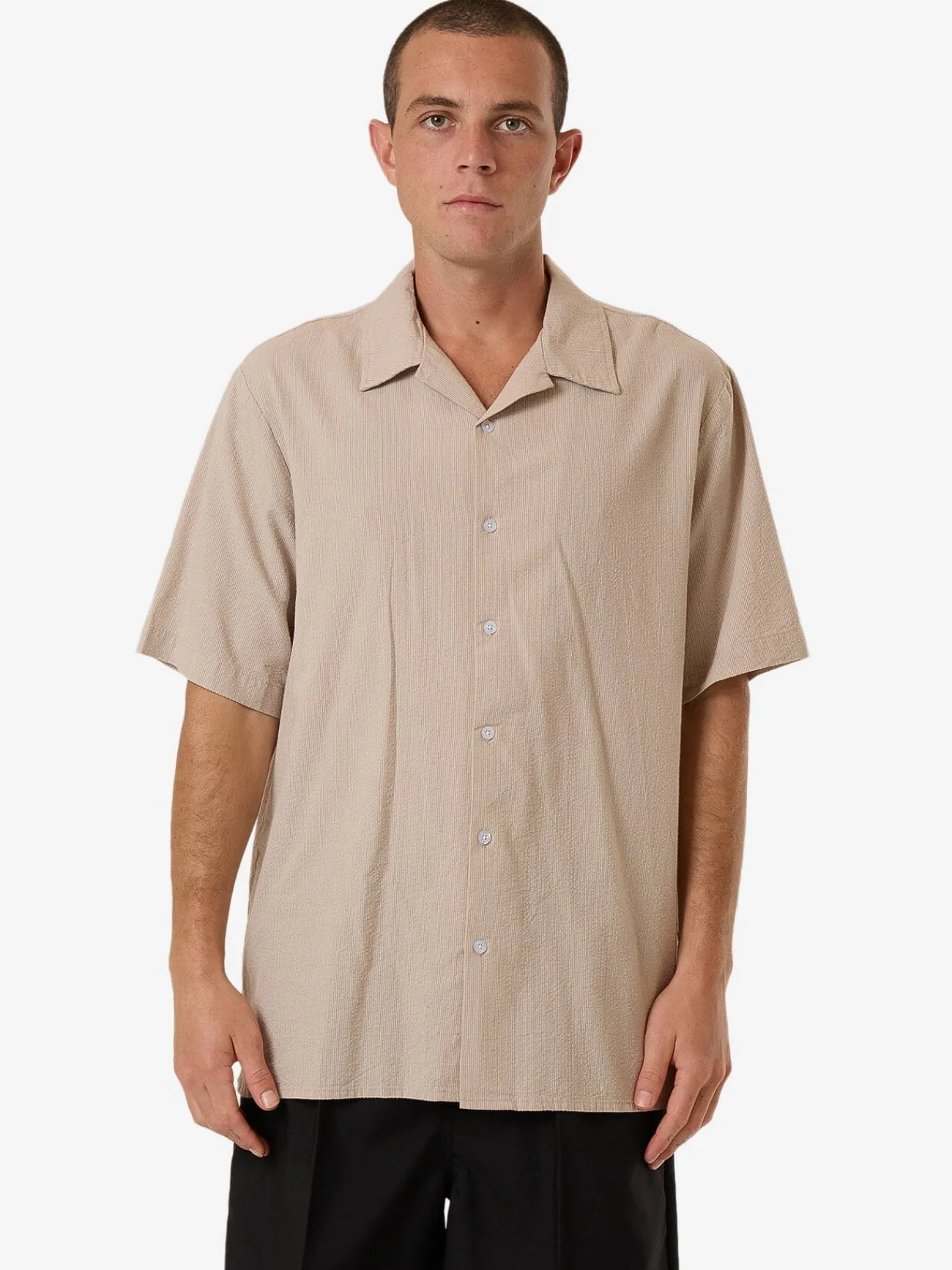 Hot Thrills Minimal Stripe Bowling Shirt - Heritage White HeritageWhite