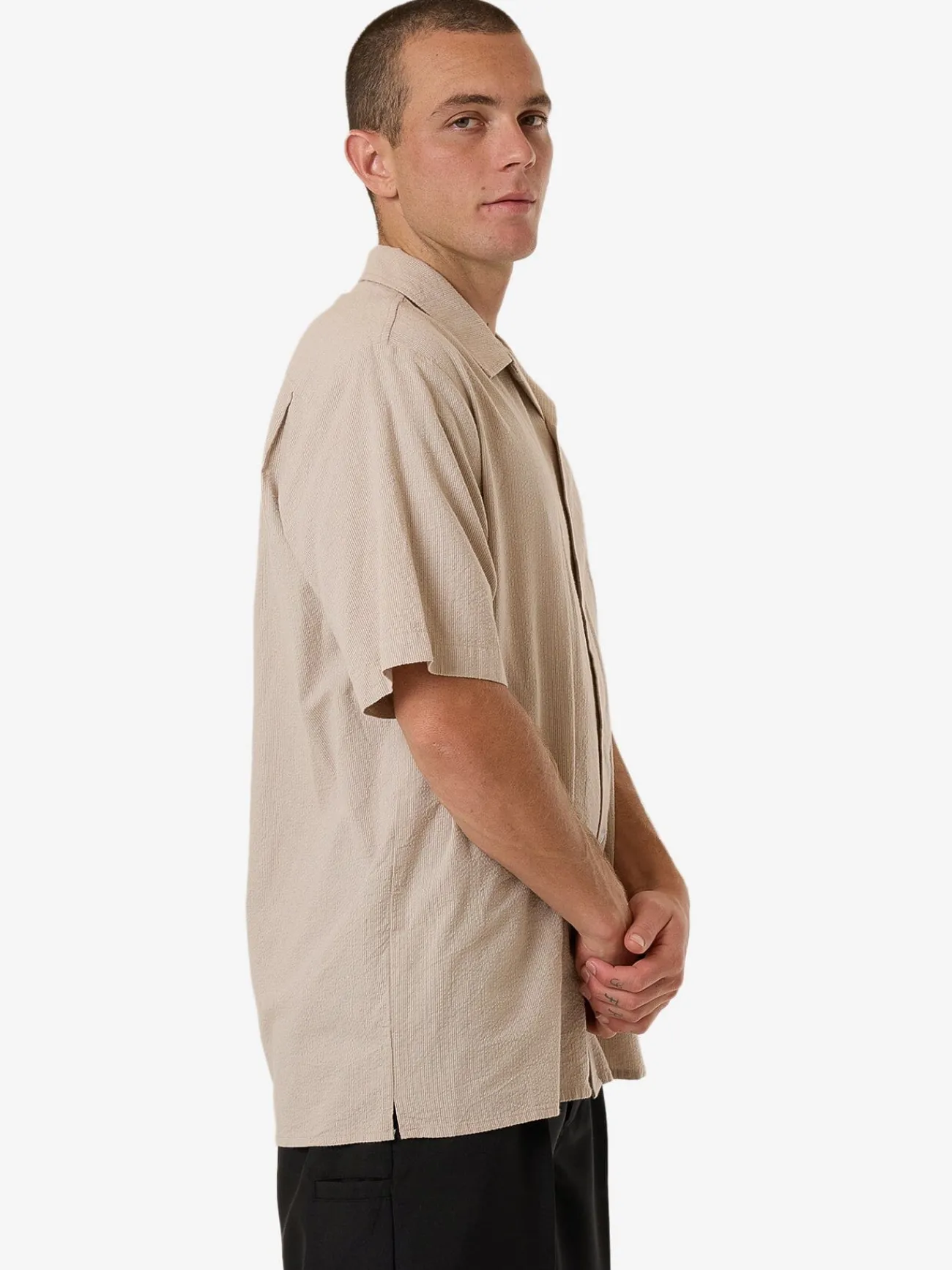Hot Thrills Minimal Stripe Bowling Shirt - Heritage White HeritageWhite
