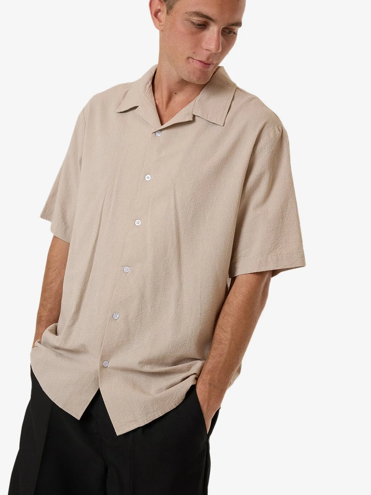 Hot Thrills Minimal Stripe Bowling Shirt - Heritage White HeritageWhite