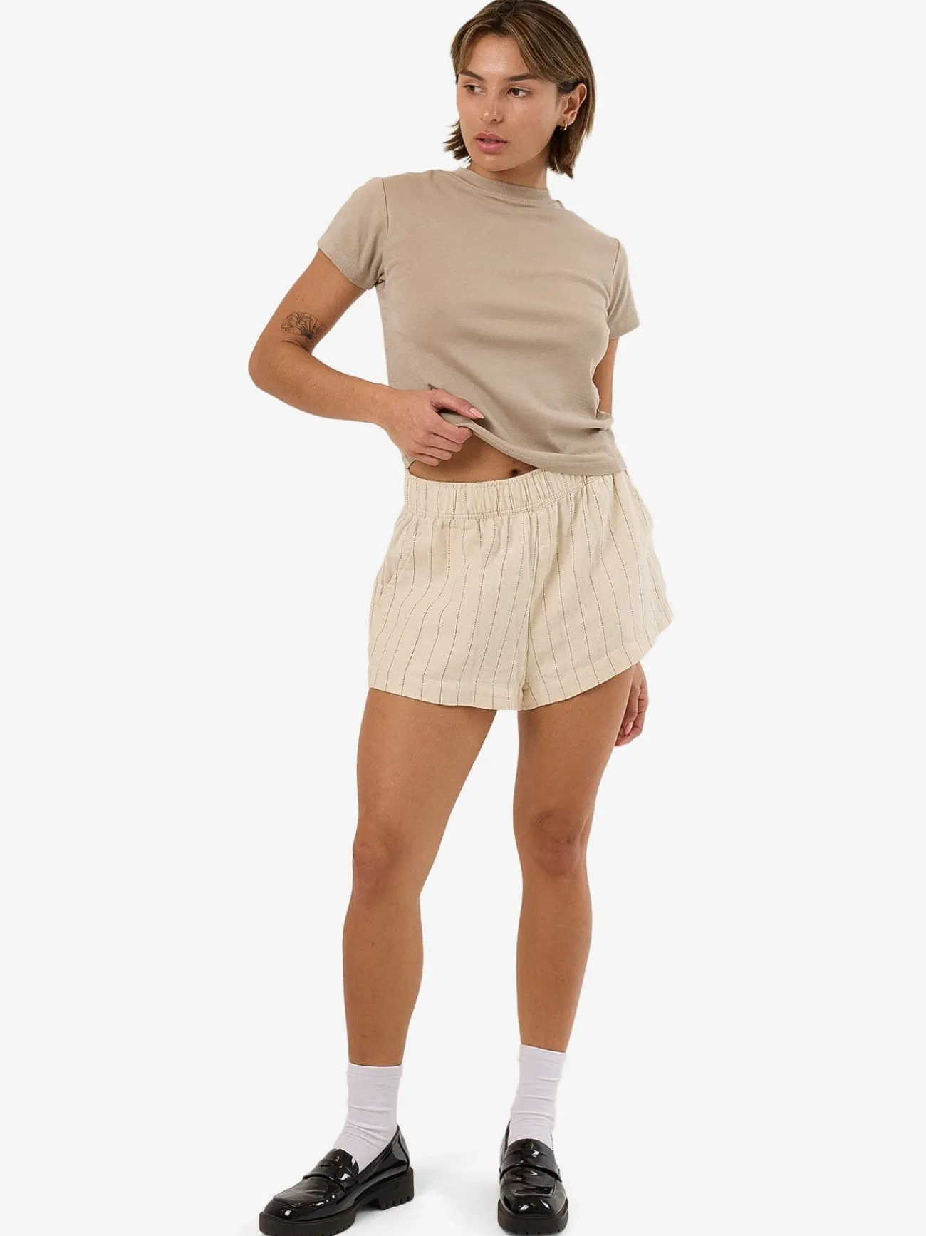 Online Thrills Olivia Pinstripe Elastic Short - Tofu