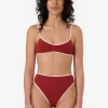 Clearance Thrills Petra 90S High Cut Bikini Bottom - Crimson