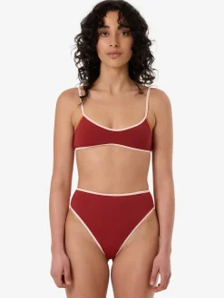Clearance Thrills Petra 90S High Cut Bikini Bottom - Crimson