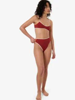 Clearance Thrills Petra 90S High Cut Bikini Bottom - Crimson