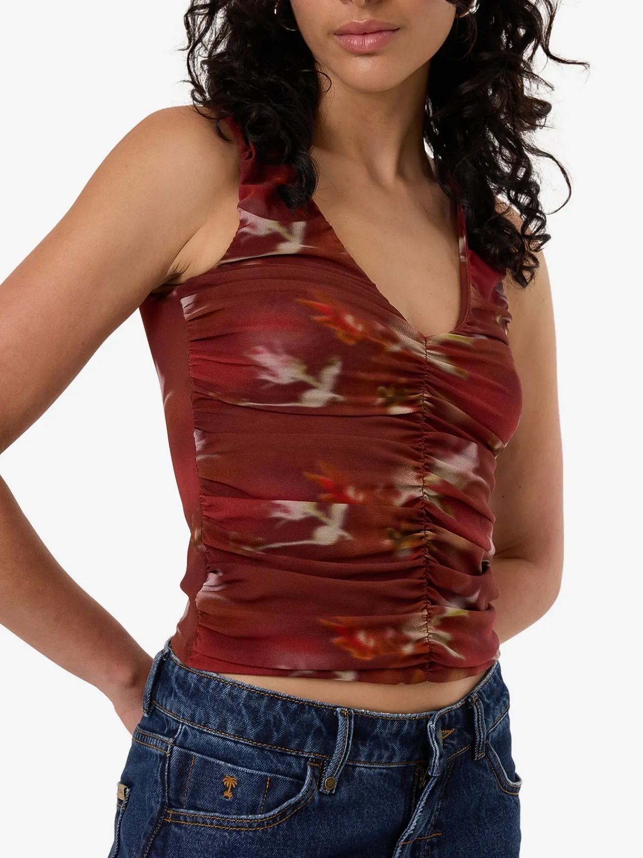 Sale Thrills Rhapsody Floral Top - Cabernet
