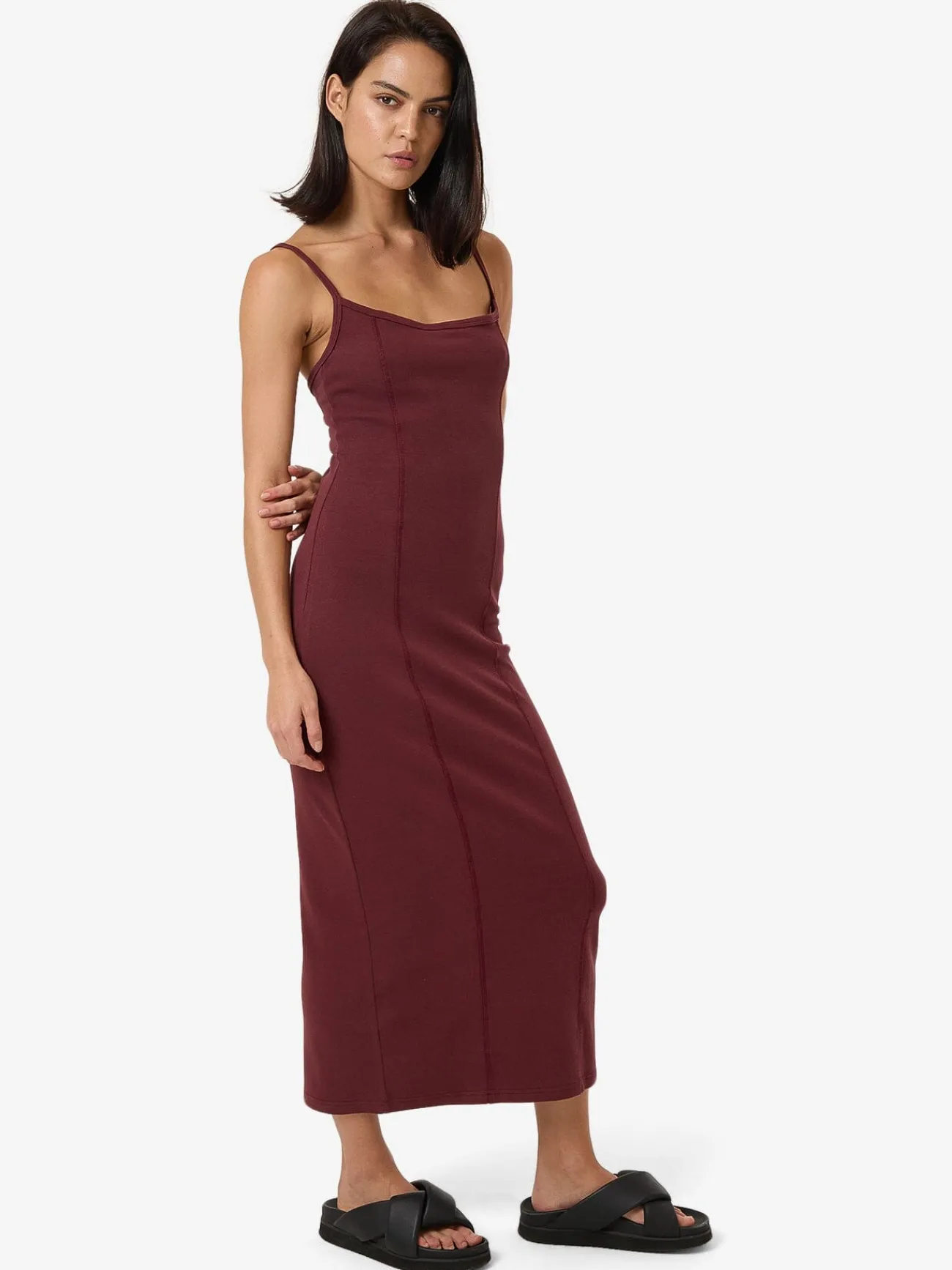 Clearance Thrills Rib Seam Dress - Dark Cherry DarkCherry