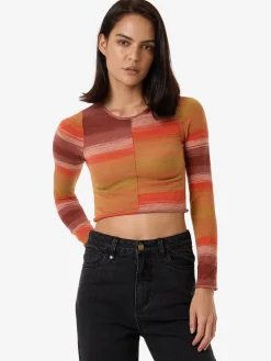 New Thrills Rise Knit Ls Top - Berry