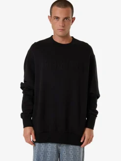 Online Thrills Roosevelt Emboss Oversize Crew Fleece - Black