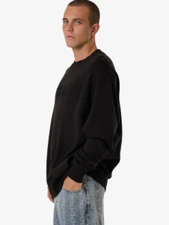 Online Thrills Roosevelt Emboss Oversize Crew Fleece - Black