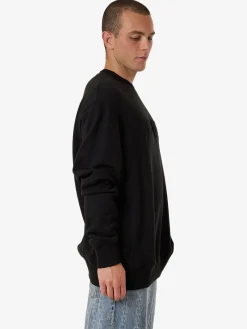 Online Thrills Roosevelt Emboss Oversize Crew Fleece - Black