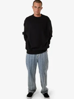 Online Thrills Roosevelt Emboss Oversize Crew Fleece - Black
