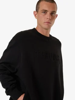 Online Thrills Roosevelt Emboss Oversize Crew Fleece - Black