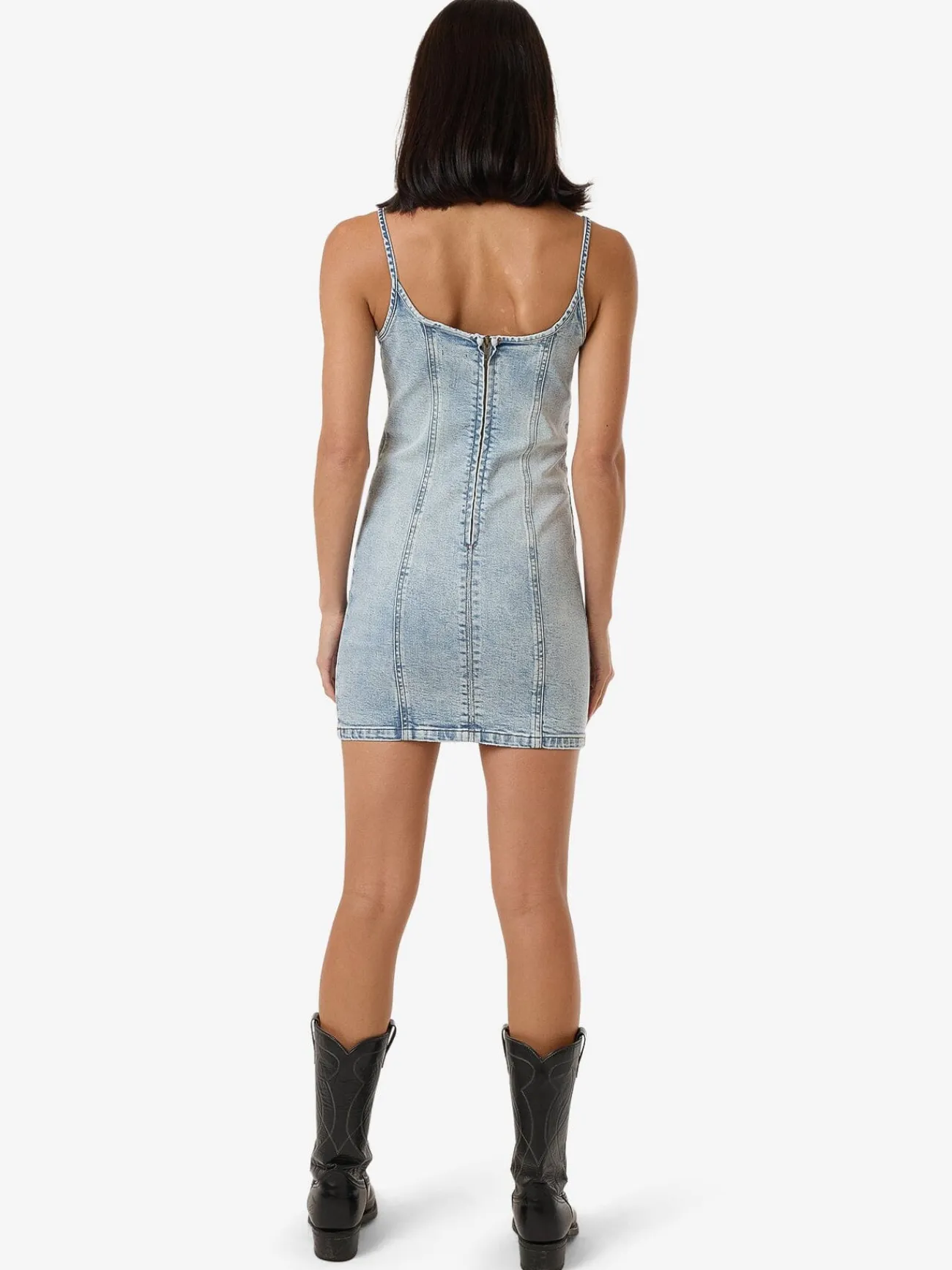 Hot Thrills Rory Mini Denim Dress - Tainted Blue TaintedBlue