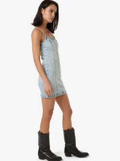 Hot Thrills Rory Mini Denim Dress - Tainted Blue TaintedBlue