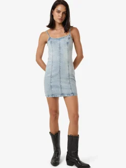 Hot Thrills Rory Mini Denim Dress - Tainted Blue TaintedBlue
