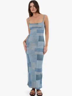 Outlet Thrills Shades Of Indigo Mesh Dress - Blue