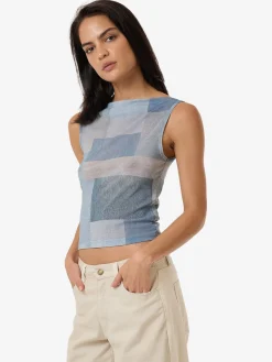 Hot Thrills Shades Of Indigo Mesh Tank - Blue
