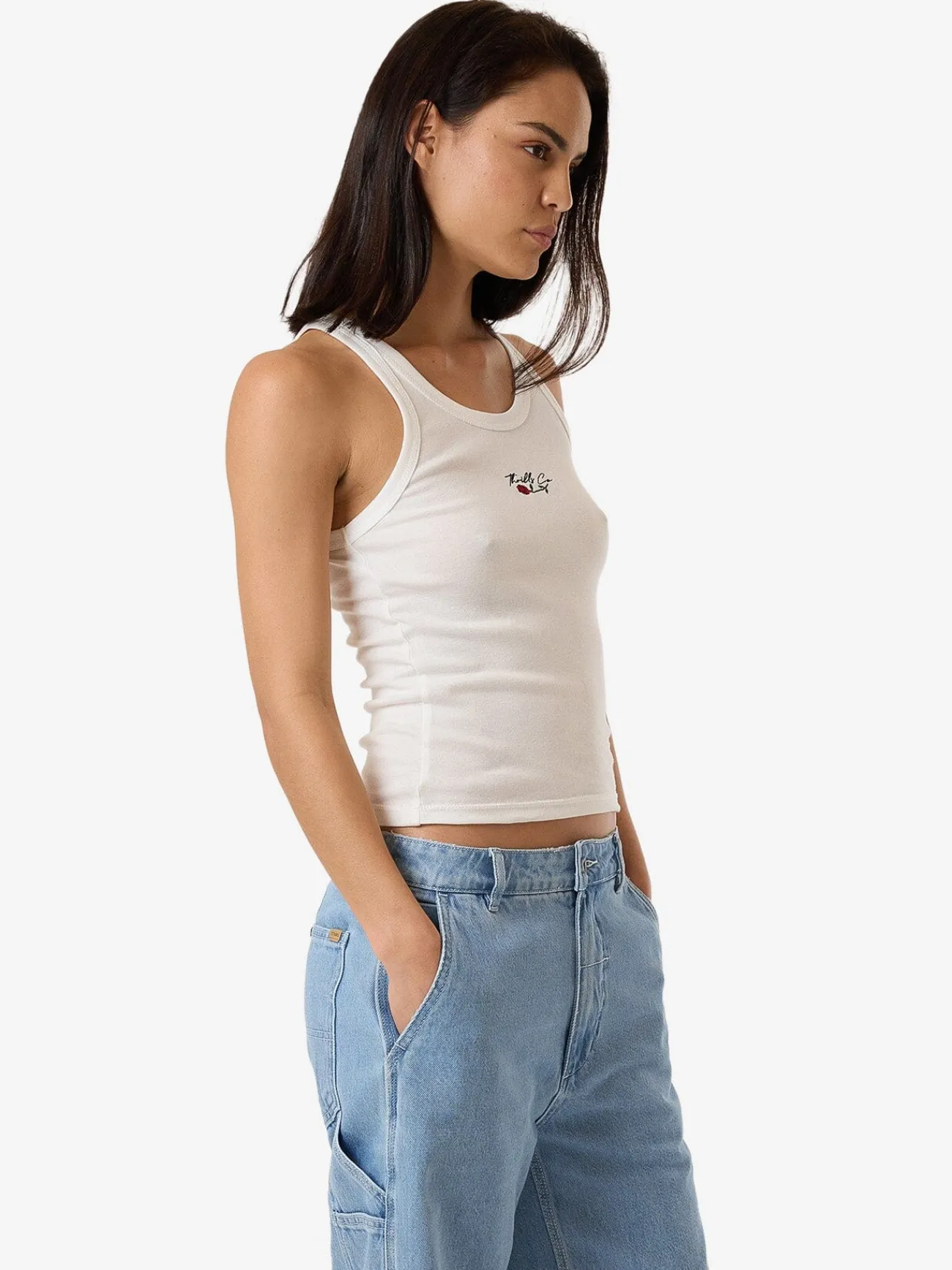 Hot Thrills Signature Rose Apex Tank - Dirty White DirtyWhite