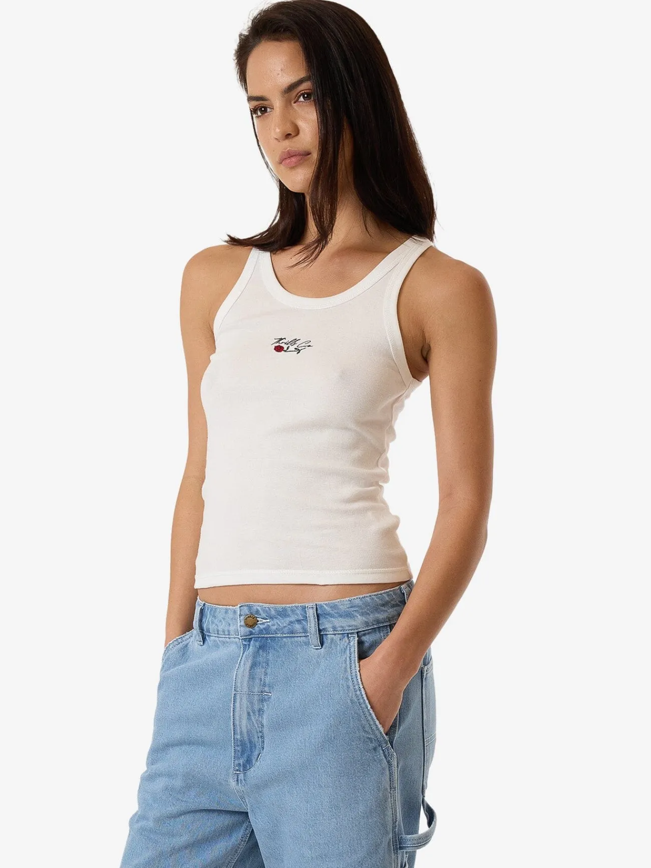 Hot Thrills Signature Rose Apex Tank - Dirty White DirtyWhite