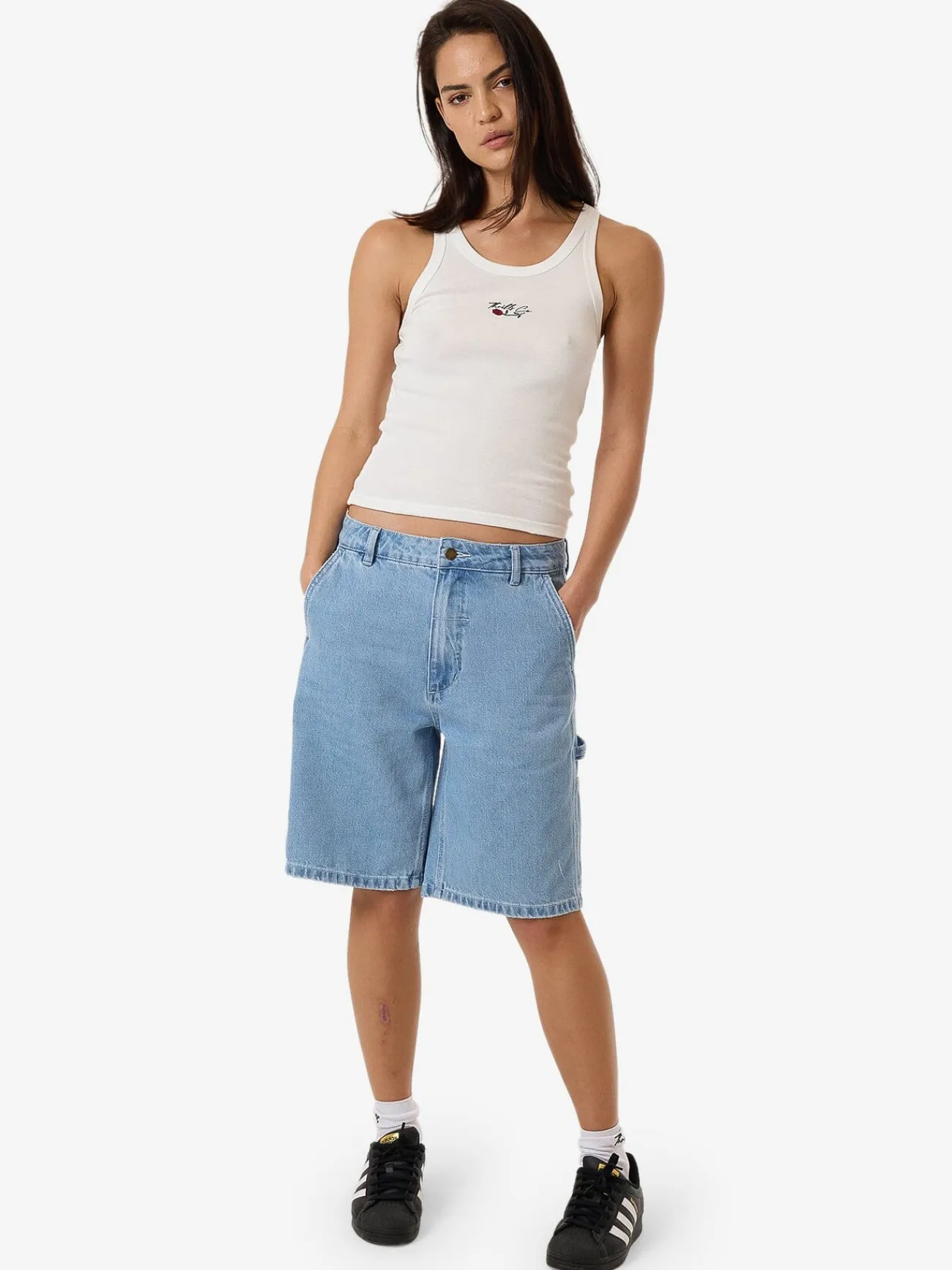Hot Thrills Signature Rose Apex Tank - Dirty White DirtyWhite